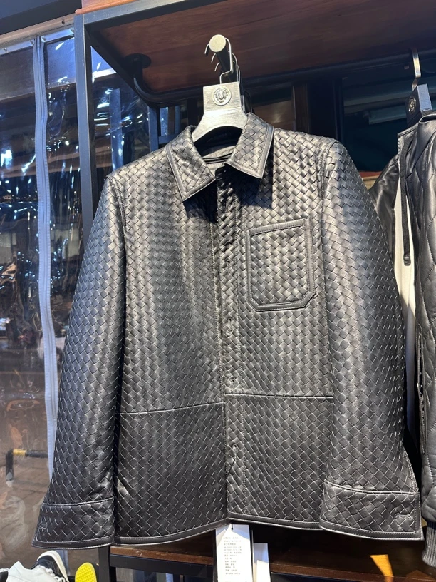 男士商务手工编织皮衣