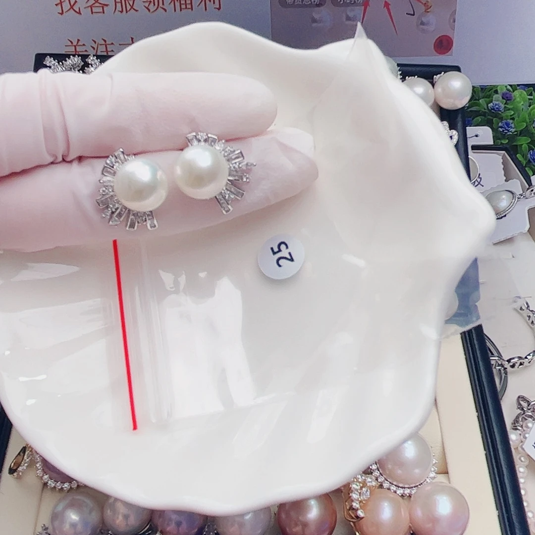 银S925镶嵌淡水珍珠耳饰