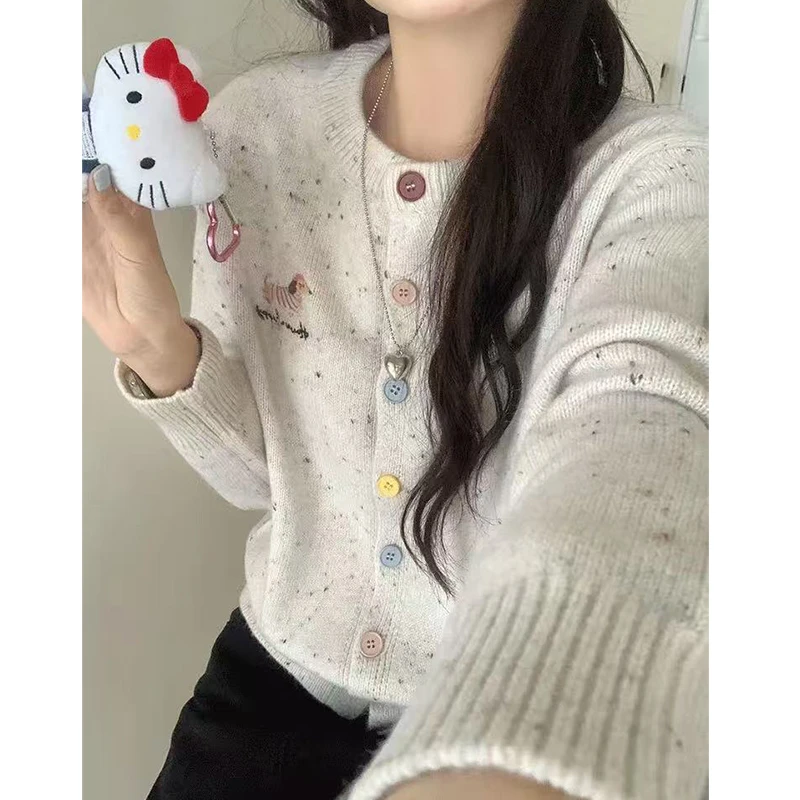 【丹姐家~腊肠狗开衫】彩点浣熊!休闲温柔风彩扣圆领针织开衫