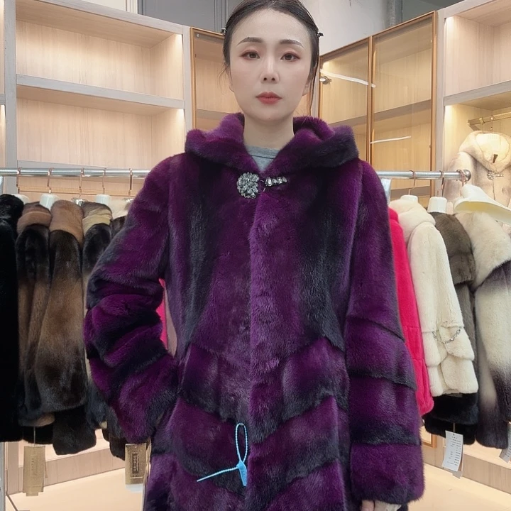 中长款紫色连帽0720