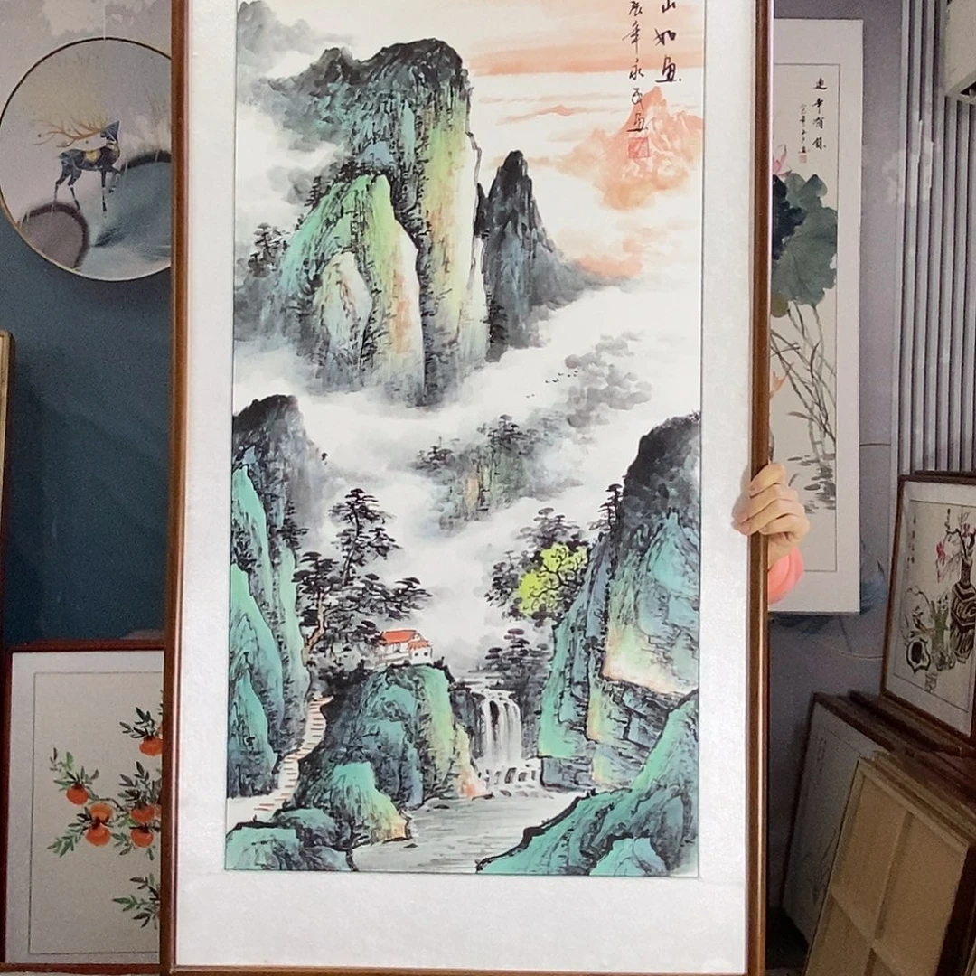 国画手写手绘带框包邮国画作品62✖️122