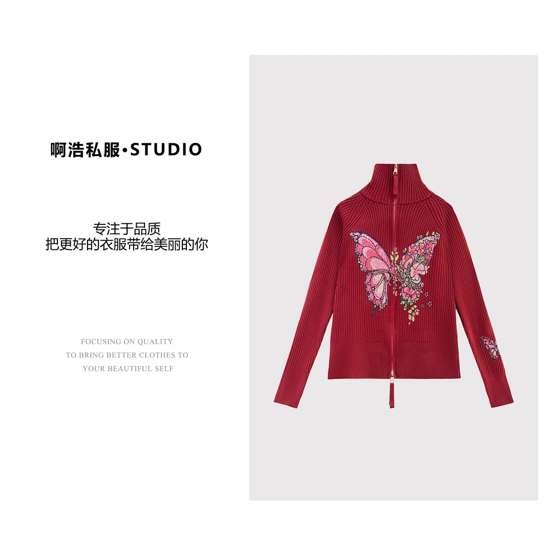 【啊浩私服】秋装新款时尚蝴蝶烫钻休闲百搭上衣#ZY6604