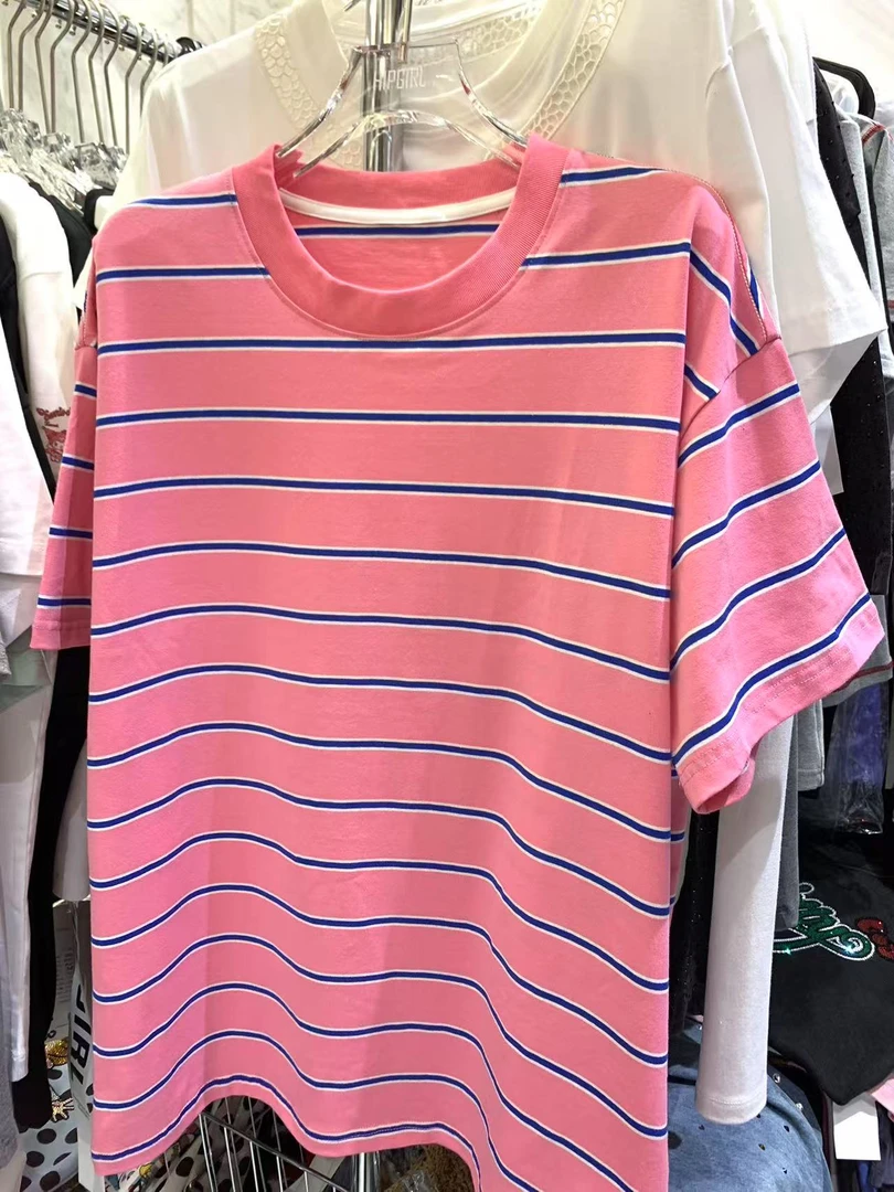 包嫂-【W490粉条色】2025年新T恤重工百搭春夏季款短袖半袖