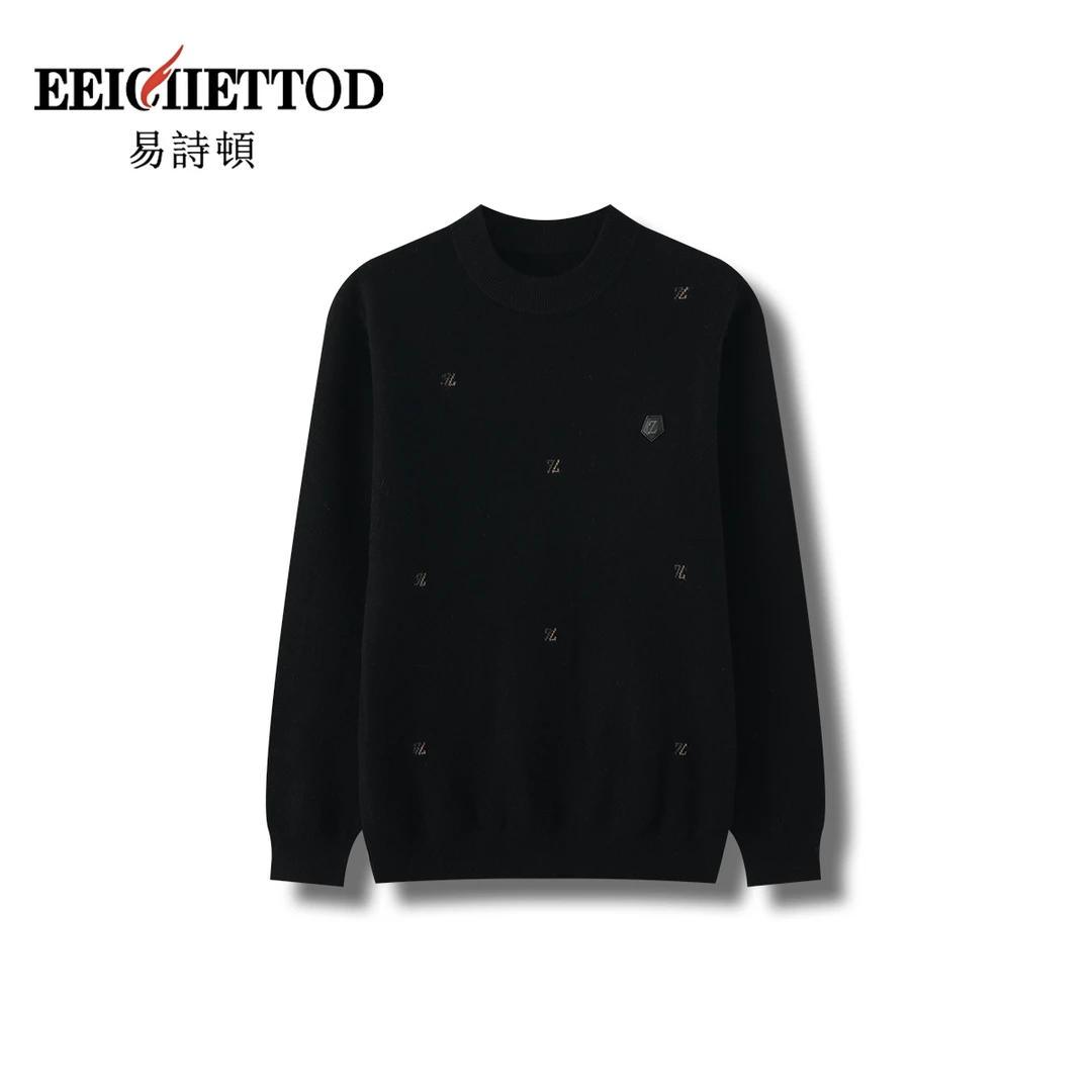 【波哥专享】易诗顿男装刺绣圆领羊毛衫B010-YN800