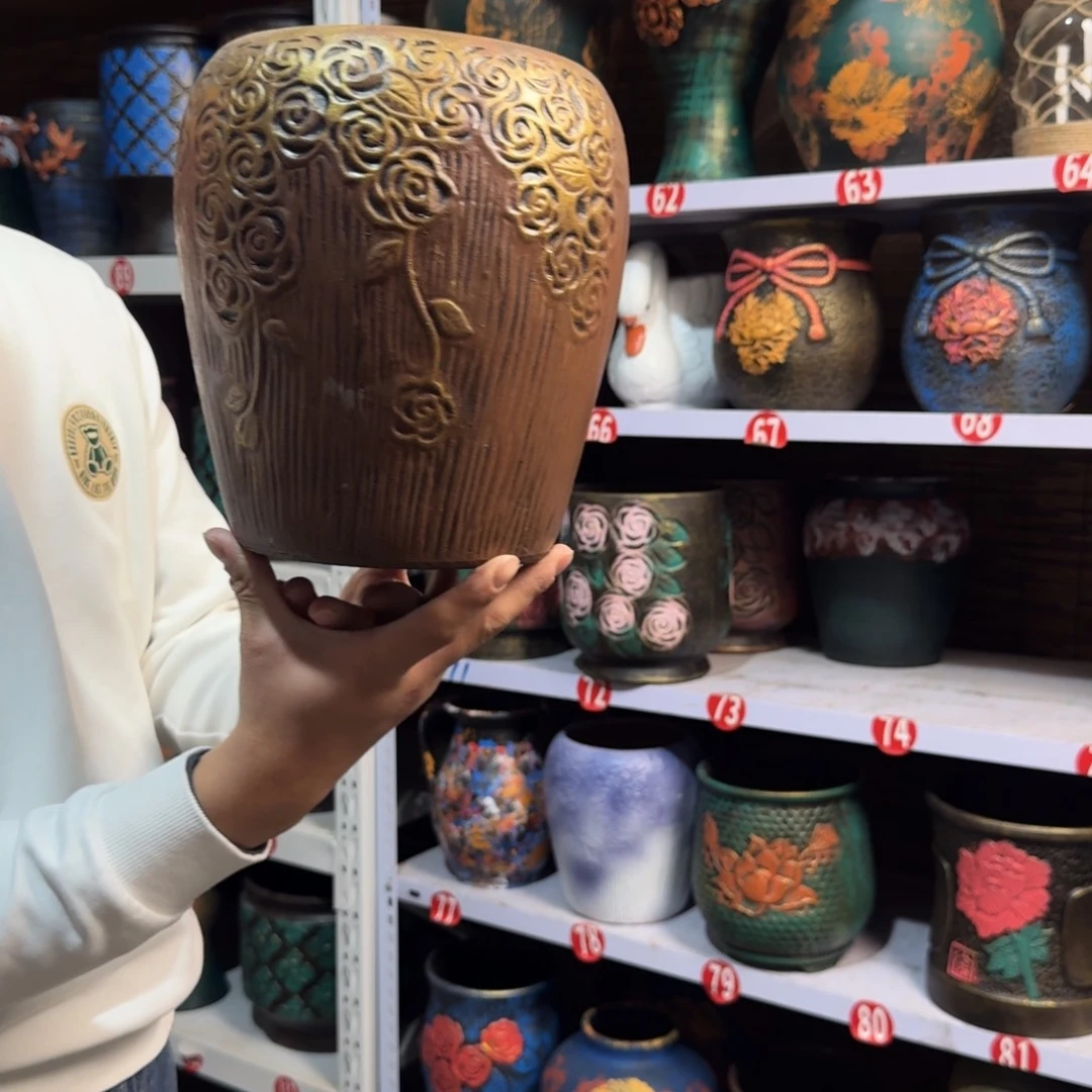 带孔高端浮雕花盆高+口