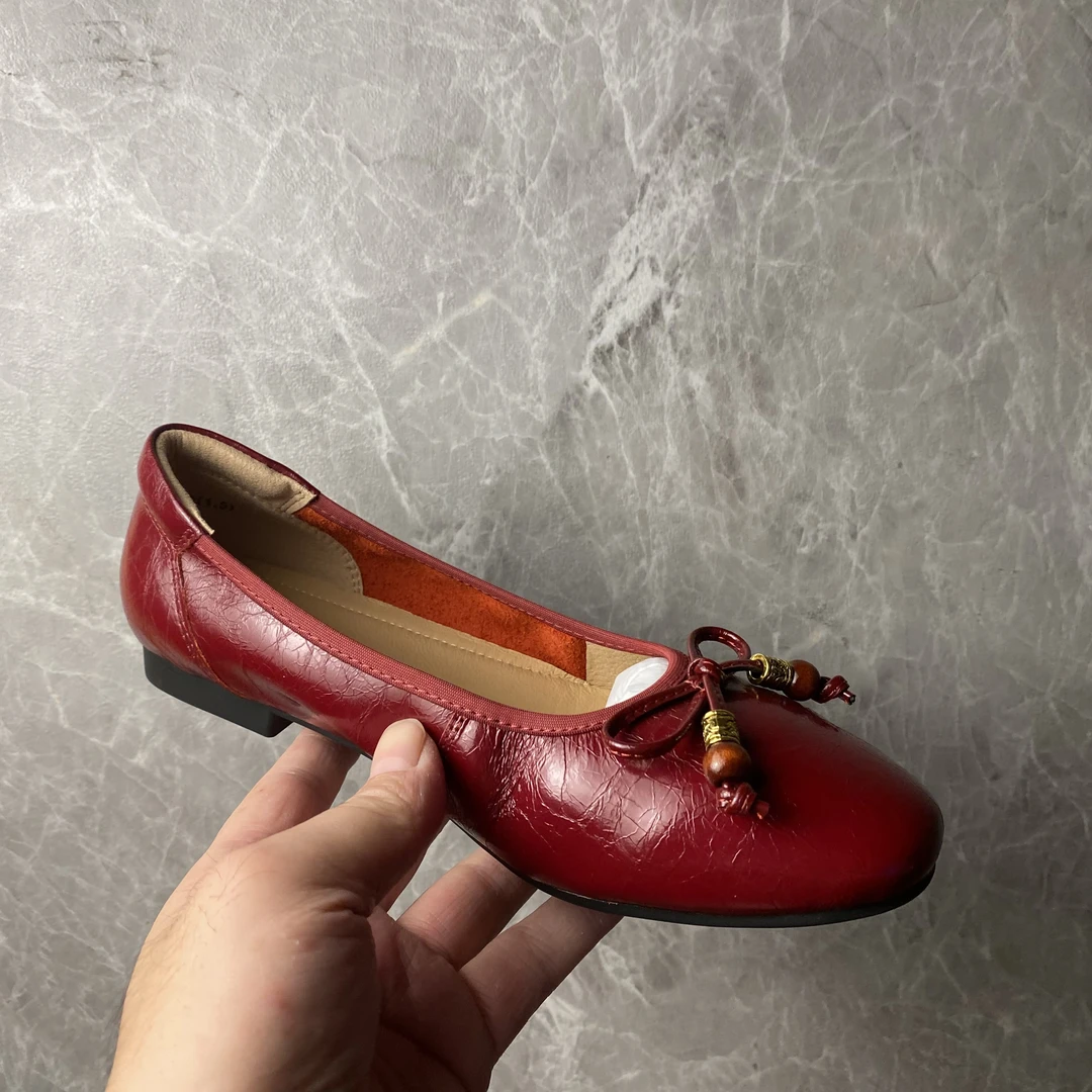 低跟牛皮单鞋103376酒红