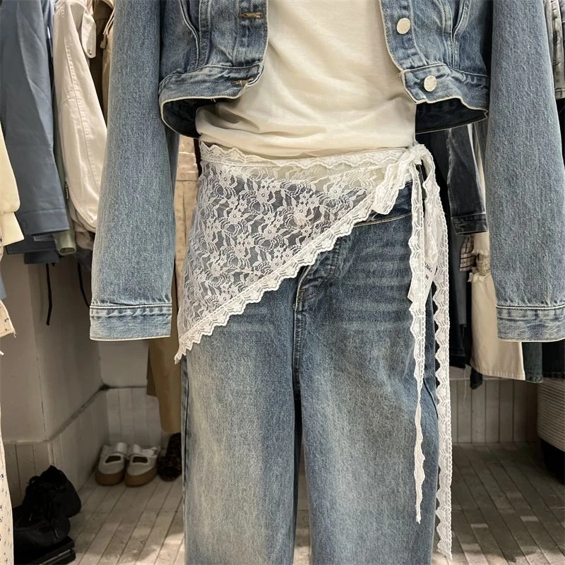 韩国爆款!重工款蕾丝花边头巾屁帘两用网纱系带三角巾腰巾凹造型