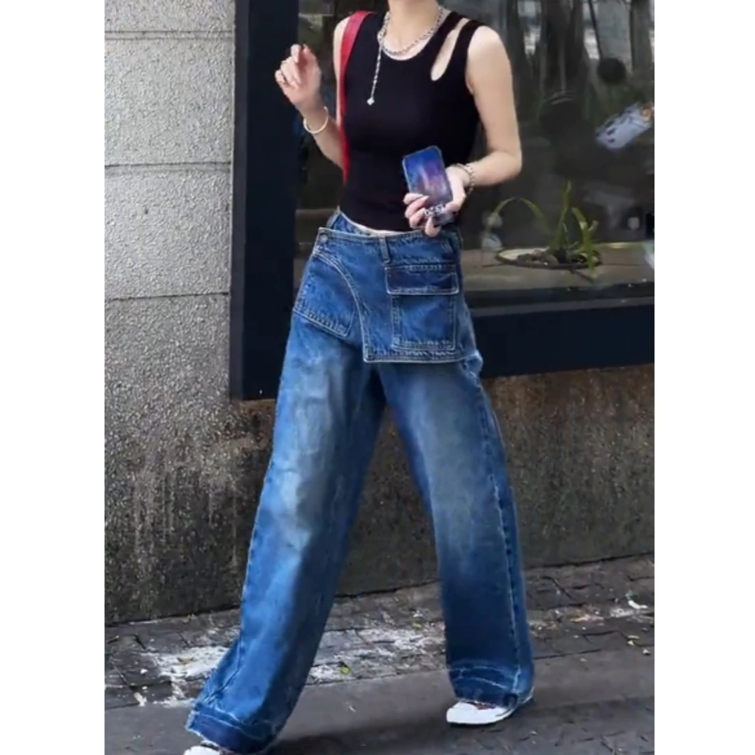 2025夏季新款高腰显瘦大码阔腿显瘦夏日松弛感休闲牛仔裤