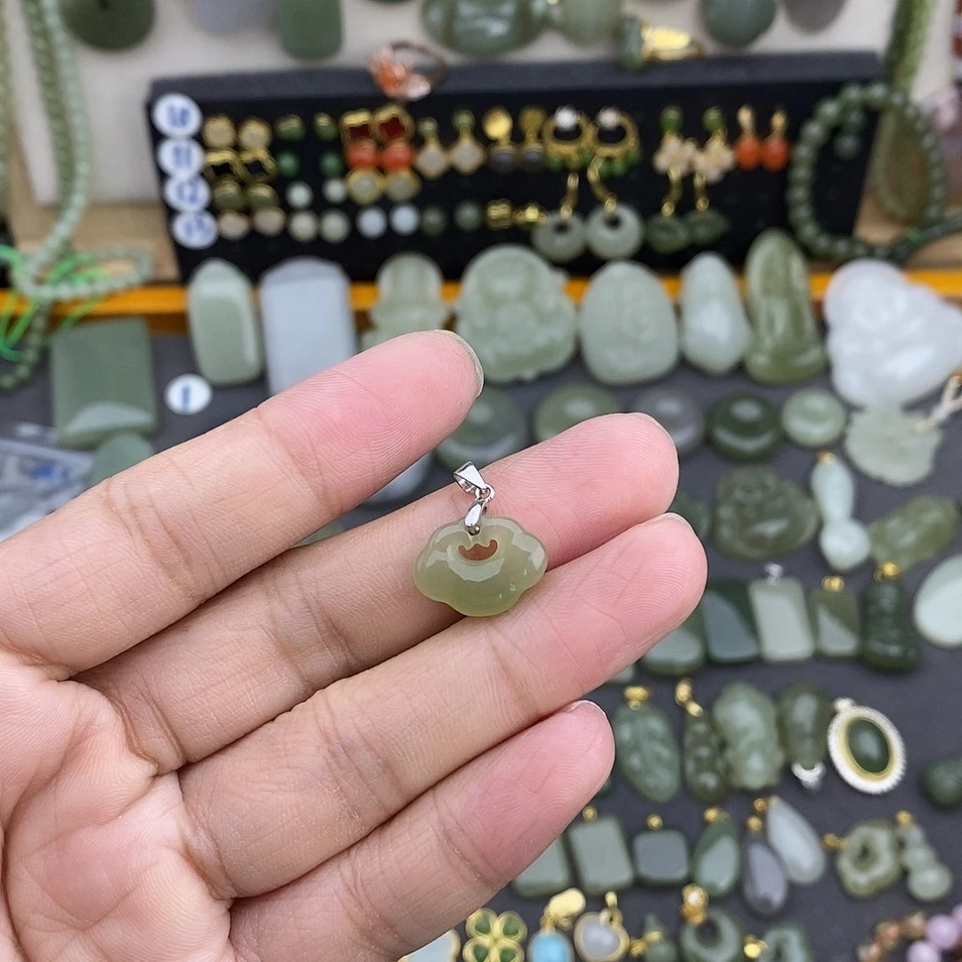 和田玉银S925镶嵌吊坠(不含链)