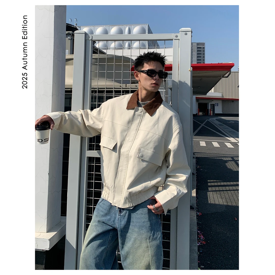 阿d服饰 春季 立体感口袋拼接 灯芯绒领口撞色设计男士底特律夹克