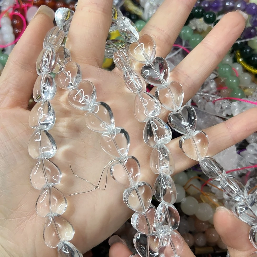 玛瑙/玉髓未镶嵌珠宝半成品，压电白水晶爱心大长条