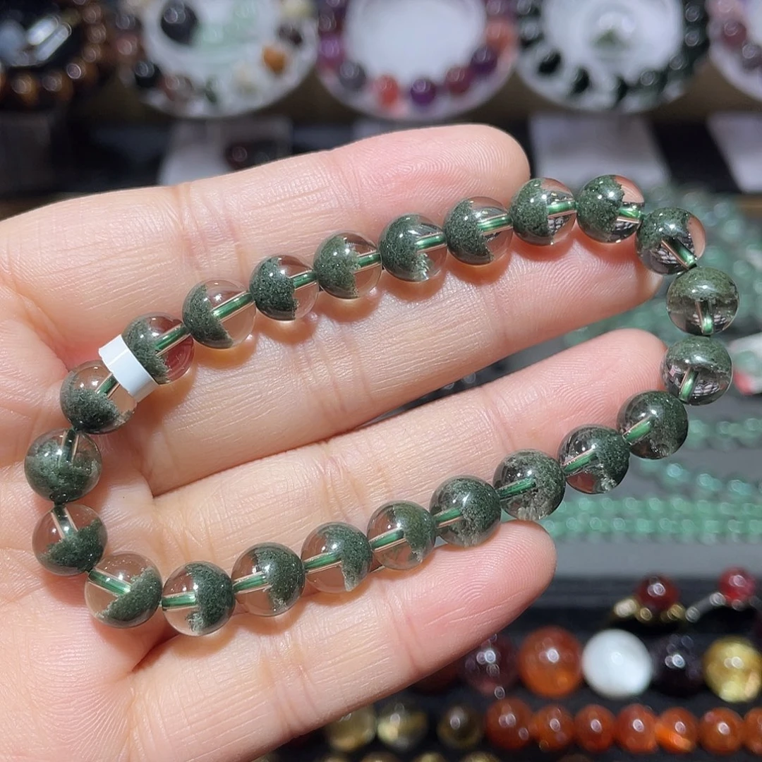 水晶手链未镶嵌绿幽灵聚宝盆手串