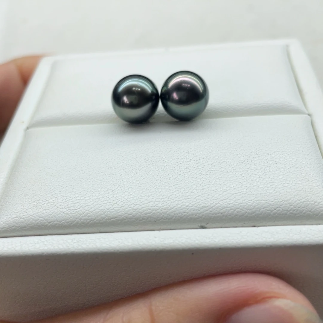 18K金镶嵌耳饰海水珍珠大溪地孔雀绿9-10m m