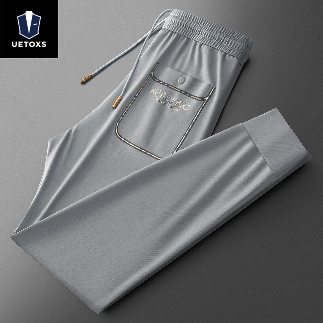 夏季高端速干冰丝灰色休闲裤男抗皱运动裤男士修身小脚牛奶丝裤子