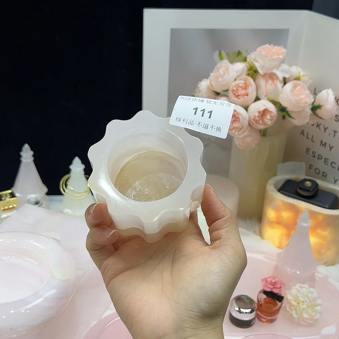 石材111粉玉小月饼烛台 福利不退换