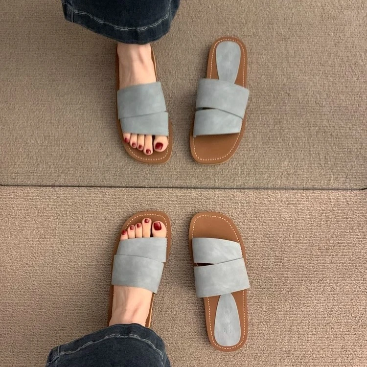 时尚ins平底罗马拖鞋女鞋外穿夏季海边凉拖沙滩鞋软底一字拖鞋子