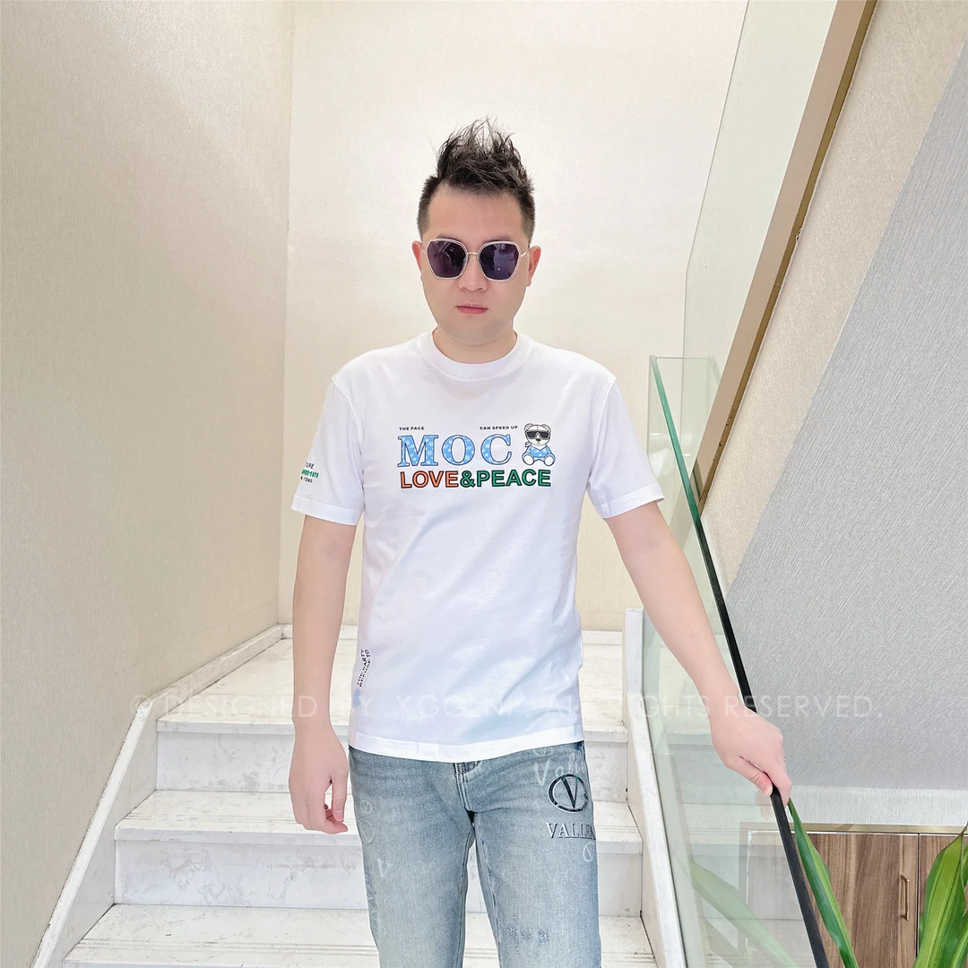 春夏款MOCSS蓝字母蓝小熊男士品质高端轻奢洋气上档次潮牌短袖t恤