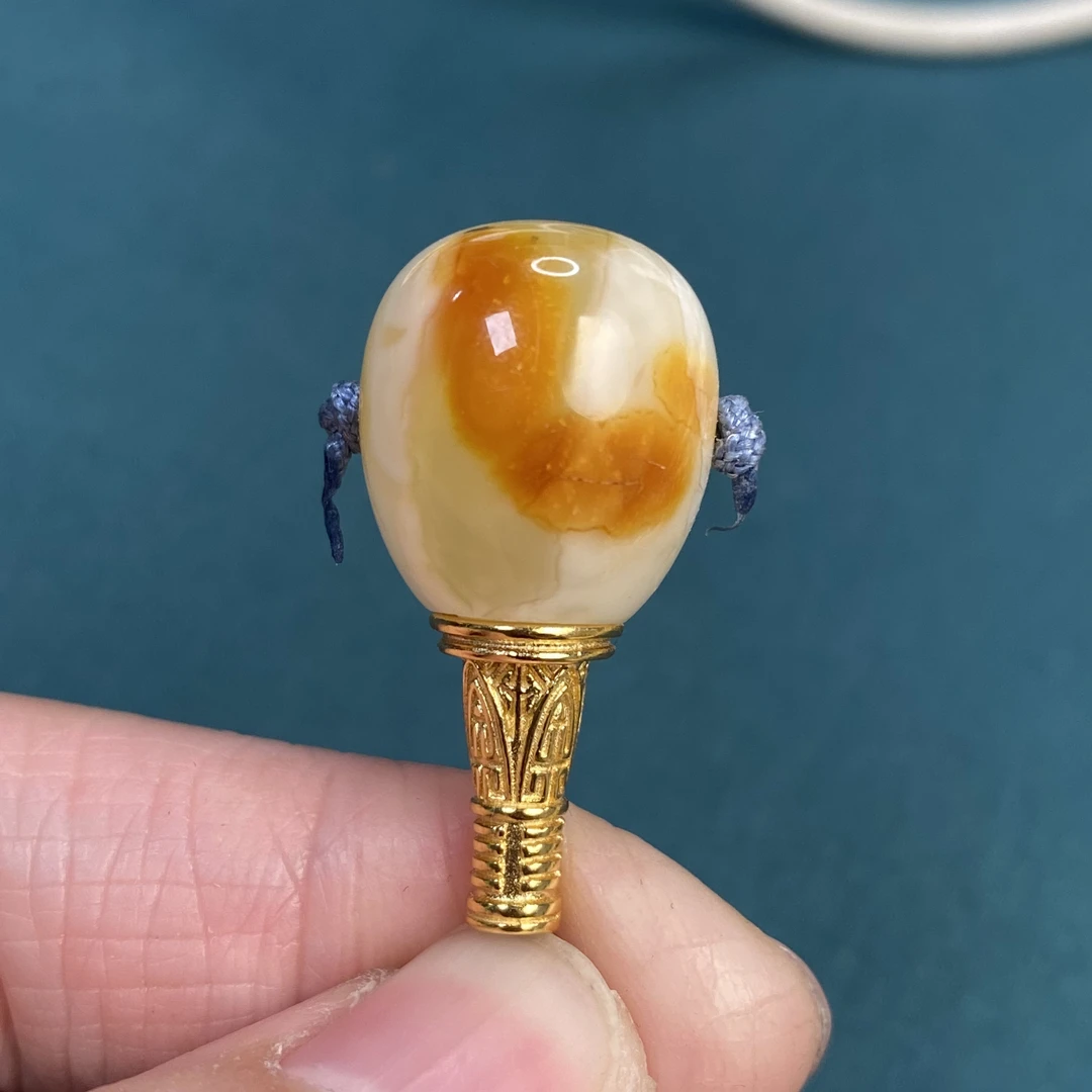 14.3×14.5×28.6mm配件s925银镀金天然原矿蜜蜡沁色妖花分体三通