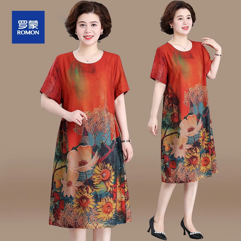 中年妈妈夏装2025新款气质裙子大码中老年女装夏季洋气雪纺连衣裙