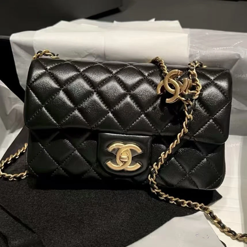 未使用 Chanel/香奈儿 25b 黑金 CF mini 芯片款 双c调节扣链条包