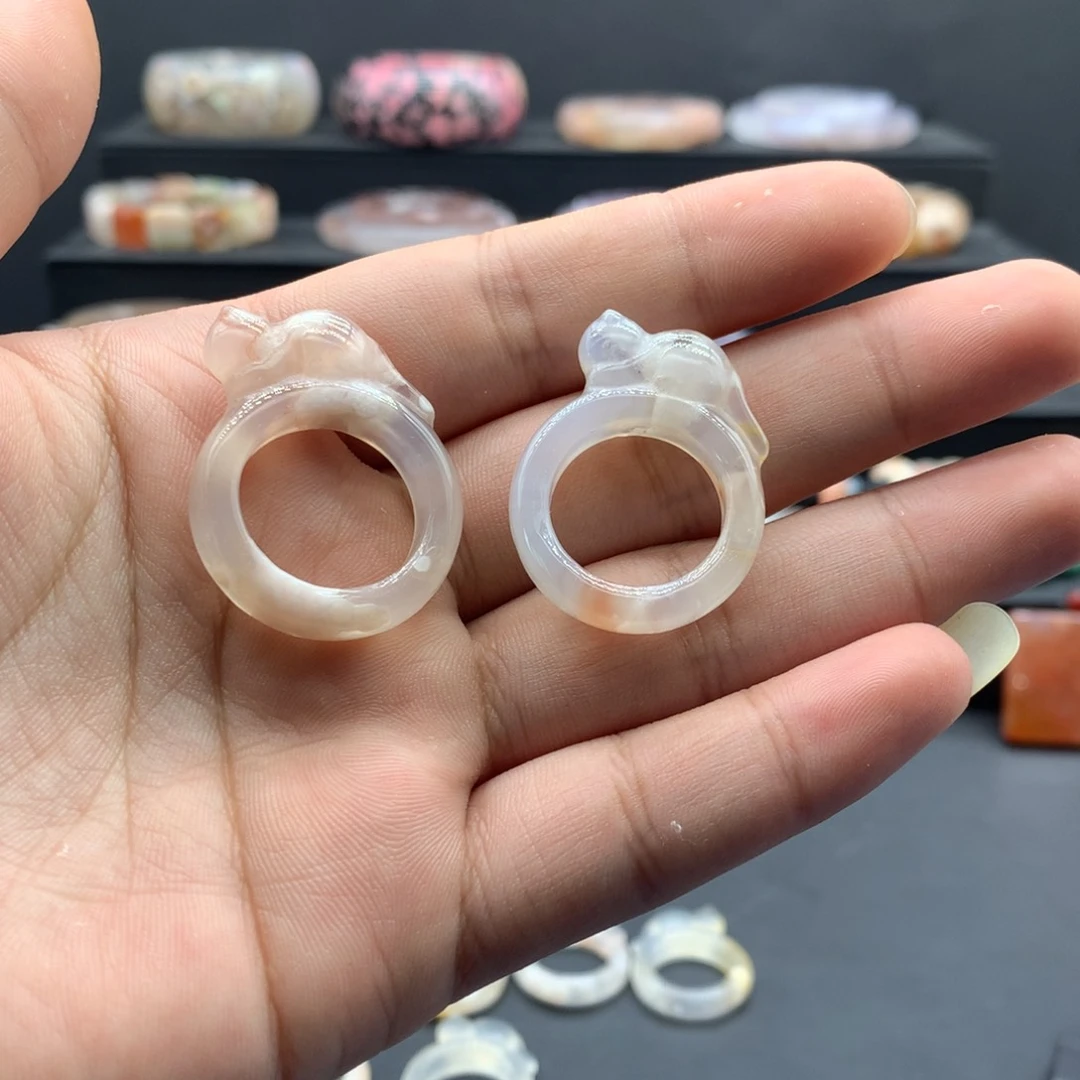 【闪购商品】玛瑙/玉髓戒指未镶嵌咖***糖