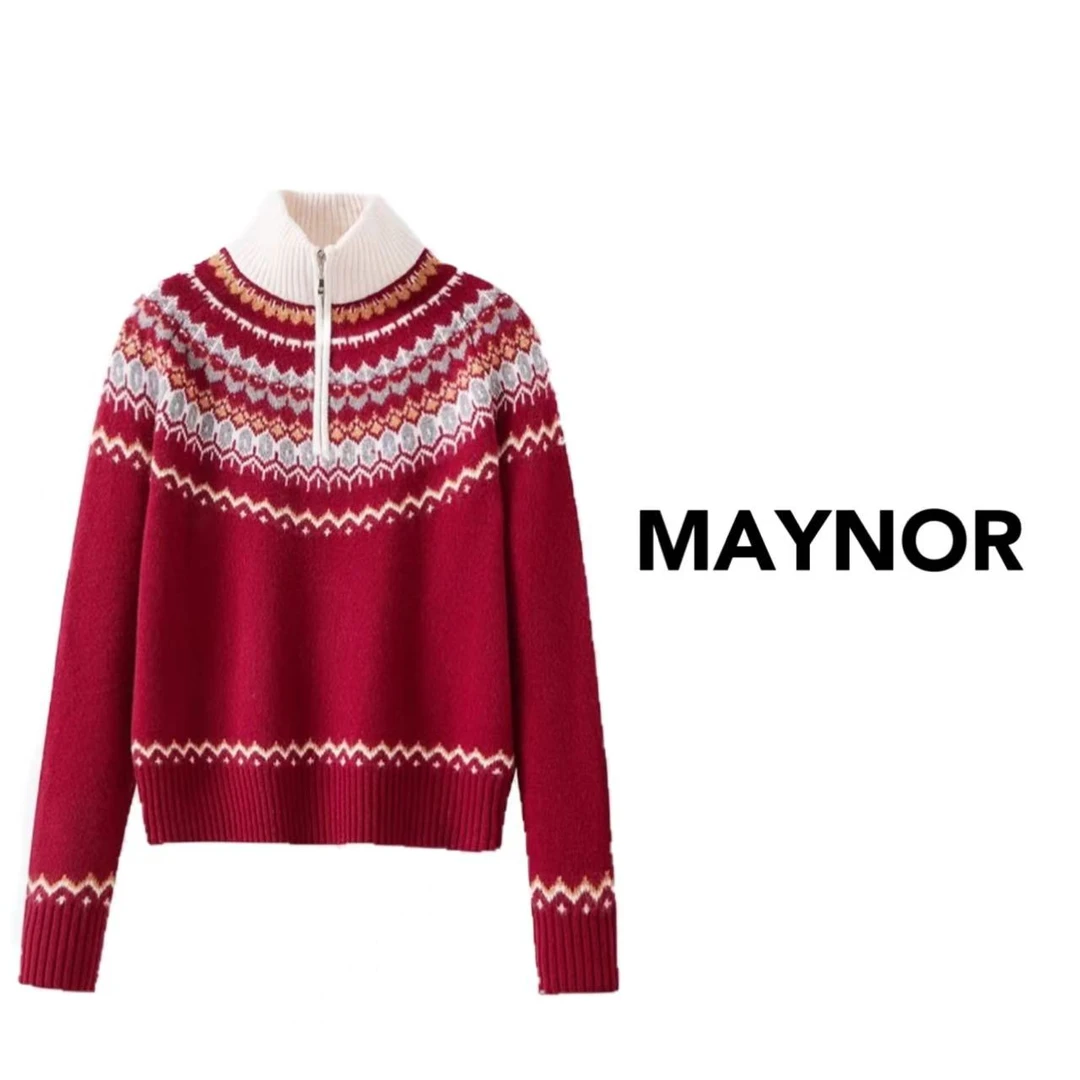 【MAYNOR】费尔岛系100%绵羊毛半拉链立领时尚复古提花针织衫