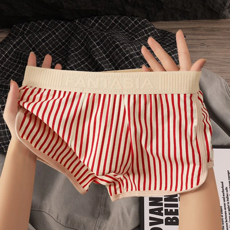 潮牌男士内裤棉质舒适亲肤透气青年个性印花条纹裤头男性感四角裤