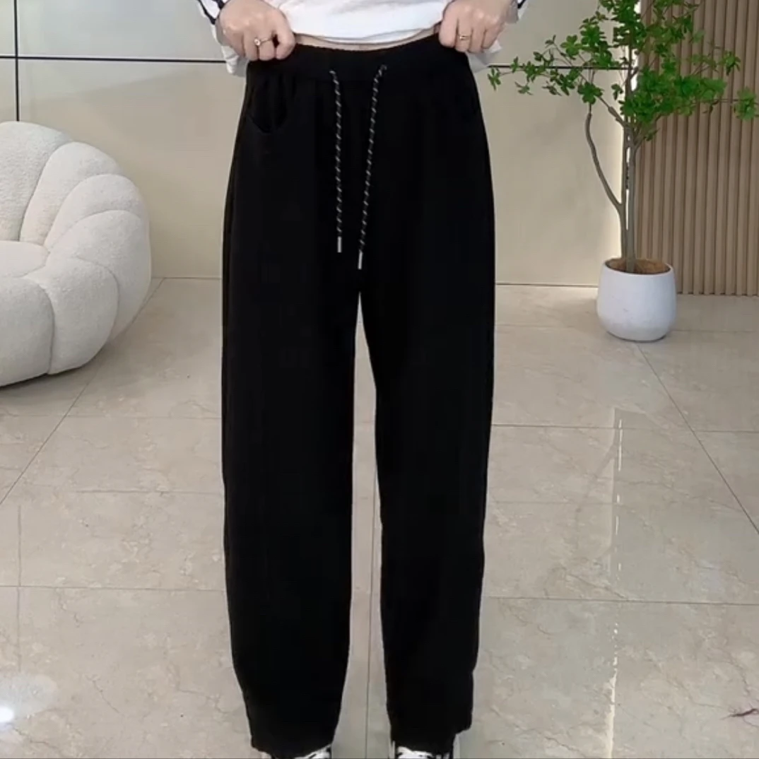 旭8651时尚休闲百搭宽松显瘦高腰抽绳直筒裤