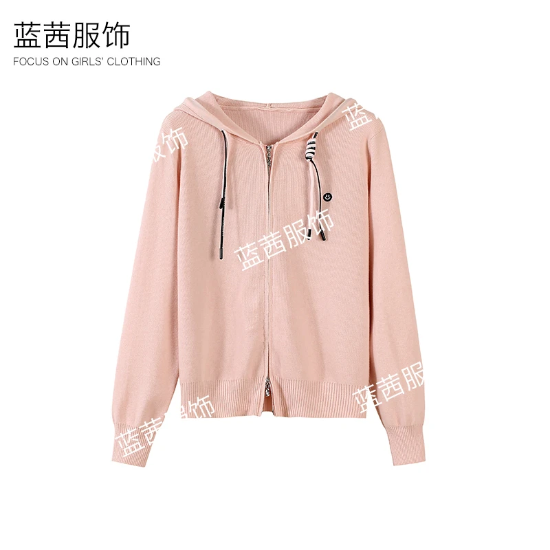 温柔慵懒风别致双拉链连帽毛衣外套女时尚短款安迪绒百搭针织开衫