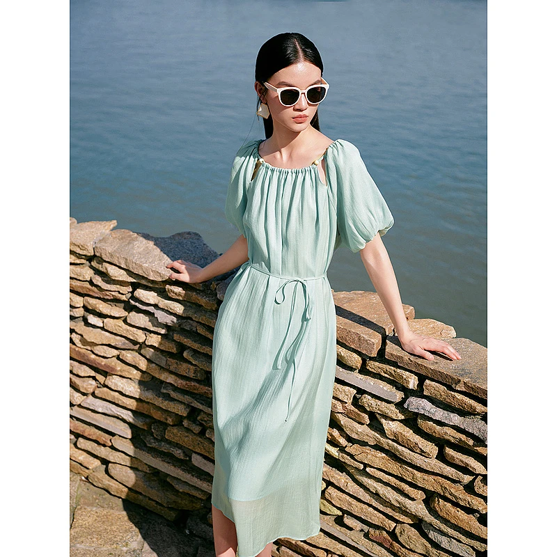 【小铃铛专属】MOFAN摩凡夏新款海盐蓝连衣裙MDL465658