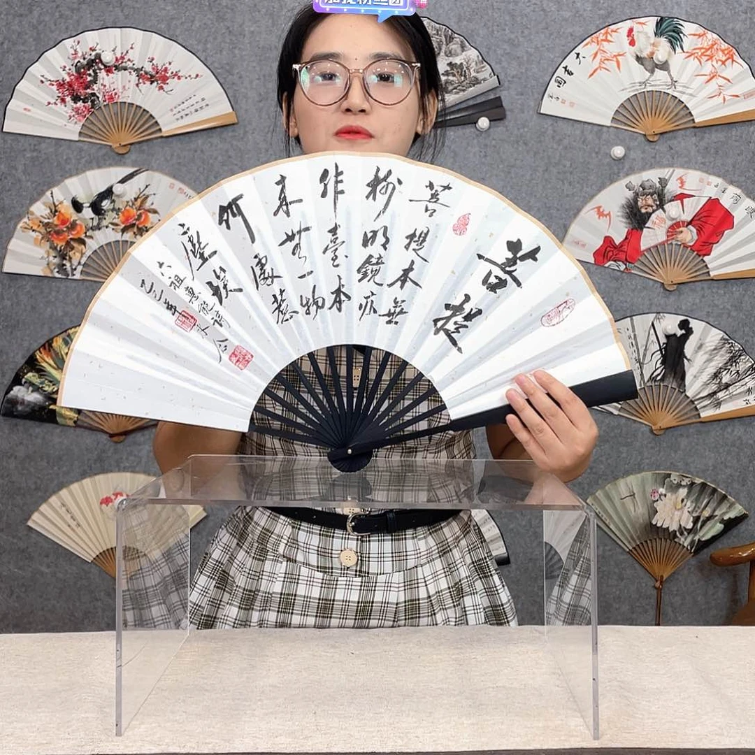 国画10寸-仿乌木福利折扇（默认粘好） 菩提