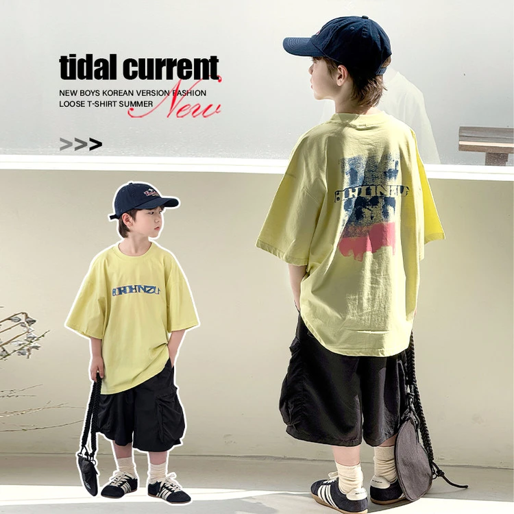 2025夏季新款男童中大童韩版短袖潮流宽松印花圆领T恤/KK6660