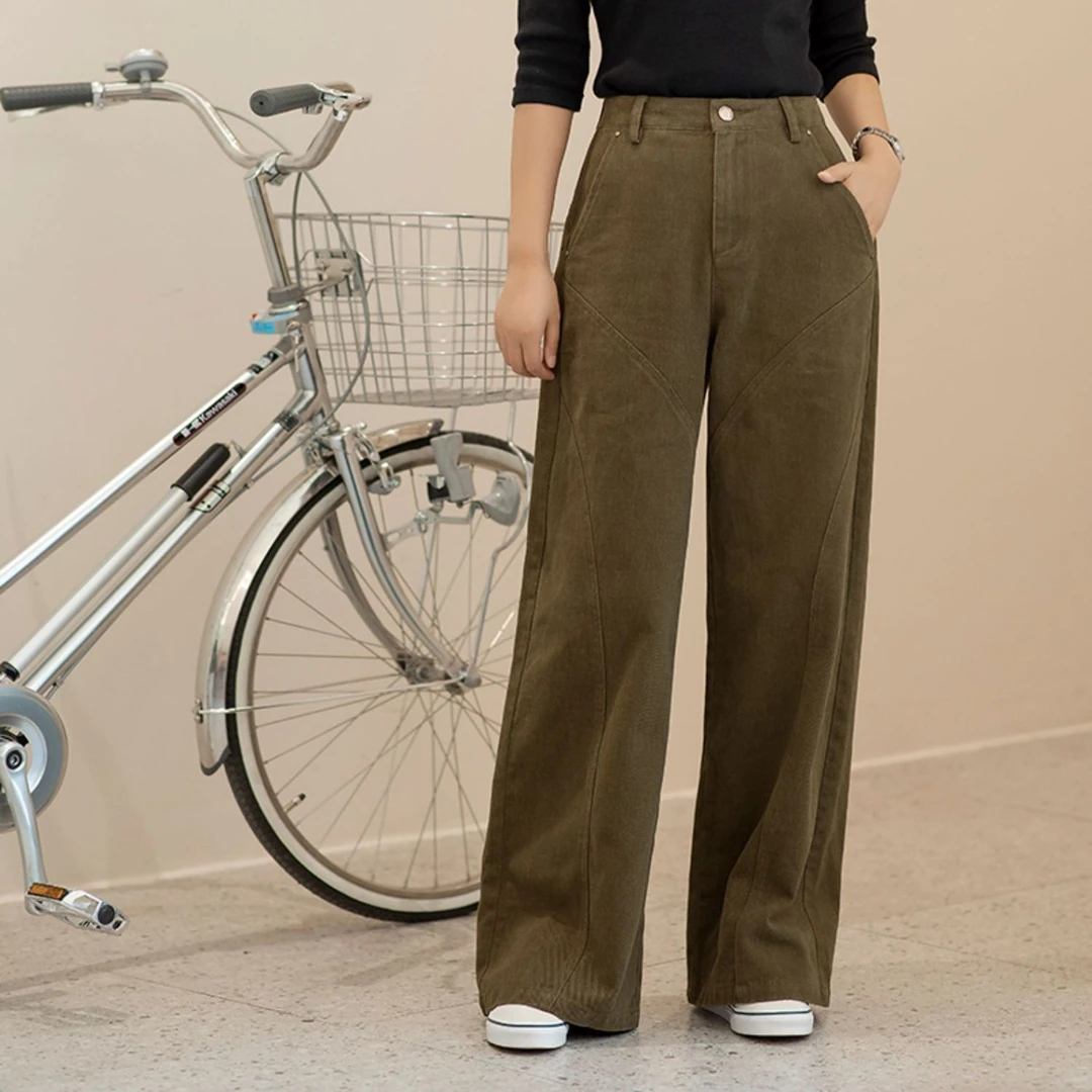 韩版显瘦高腰直筒牛仔裤女2025秋季新款休闲百搭拖地工装阔腿裤子