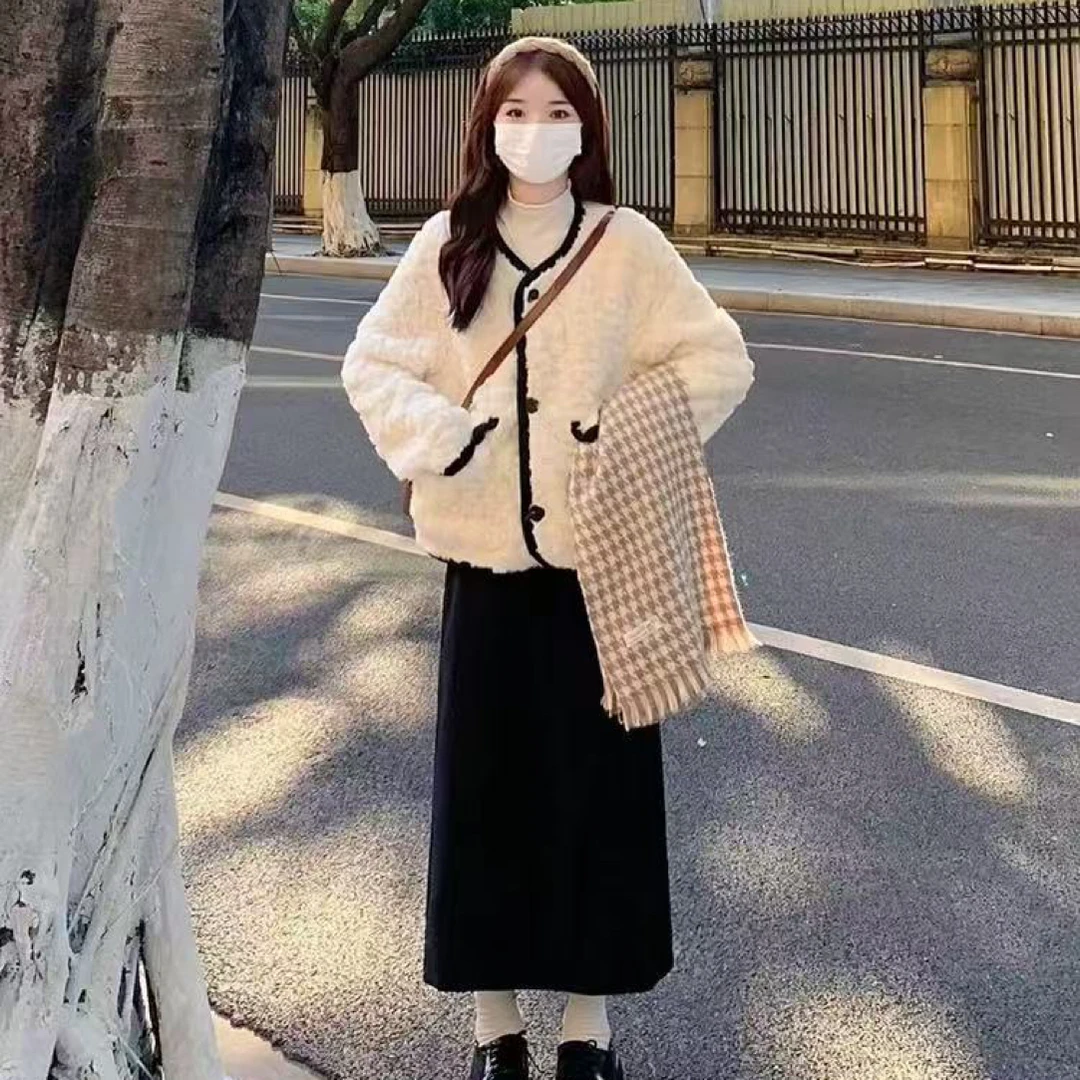 皮毛一体羊羔毛短外套女高级感名媛小香风仿兔毛绒环保皮草秋冬季