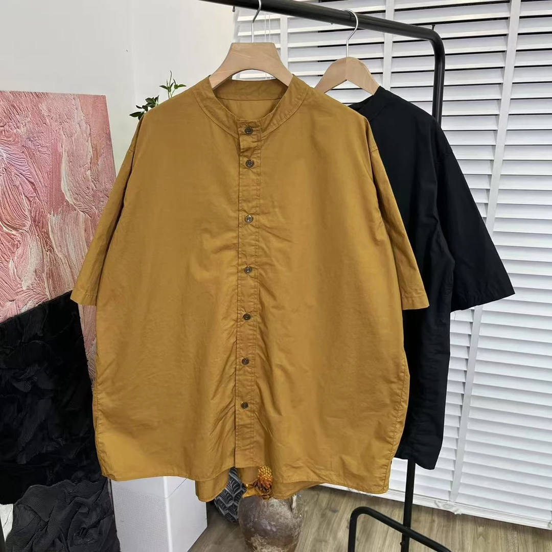 日系高织棉「柔软百搭水洗」宽松单排扣短袖衬衫女E5304