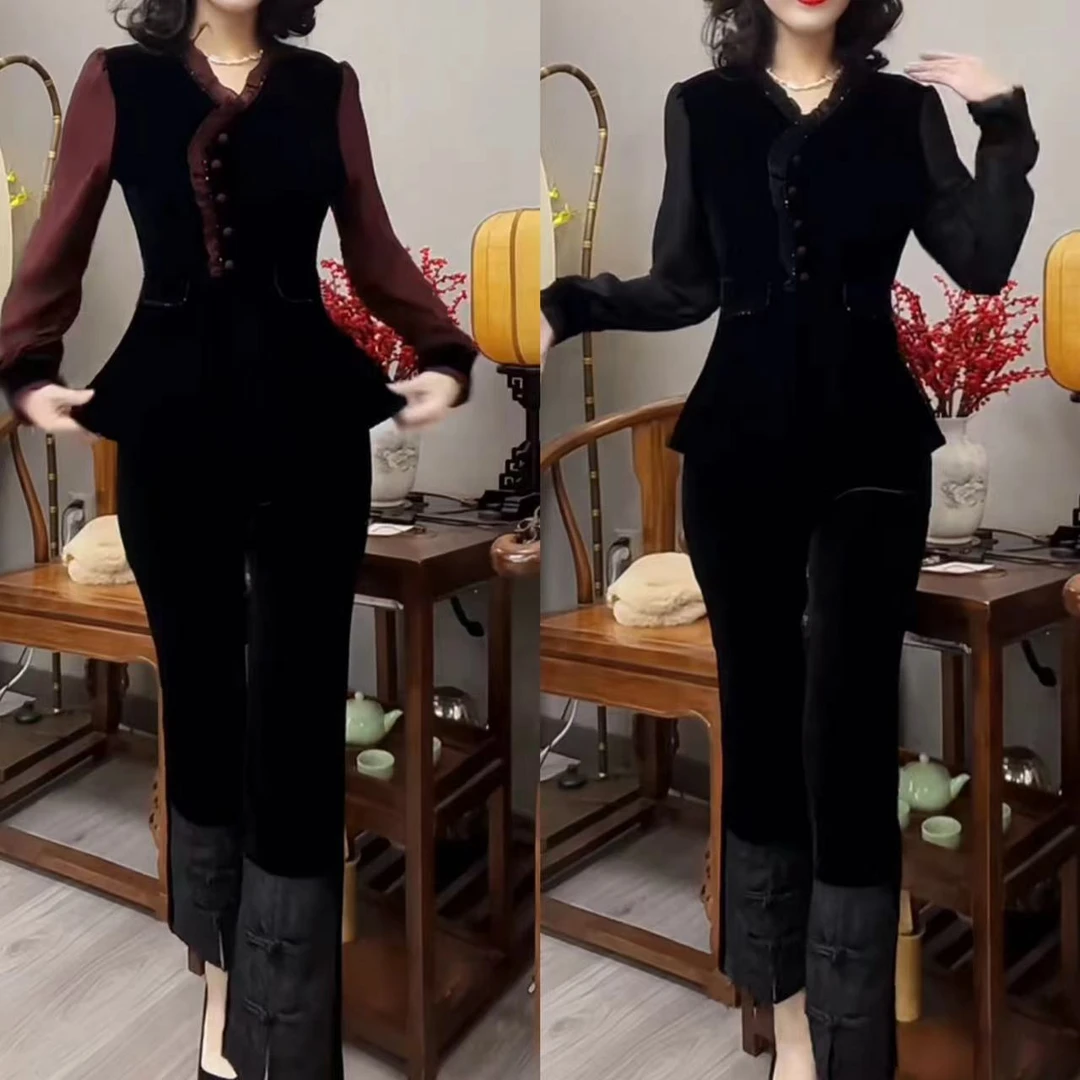 时尚裤子洋气高级感小香风木耳边上衣气质女2028