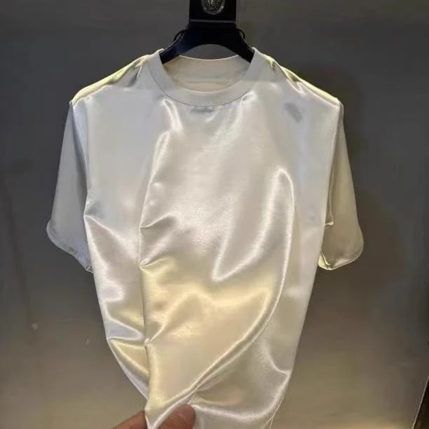 时尚短袖2025新款男装百搭半袖圆领休闲男士潮流纯色修身醋酸工艺