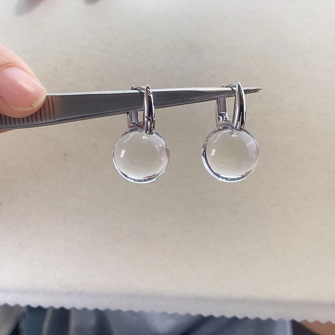 水晶耳饰银S925镶嵌圆珠耳扣