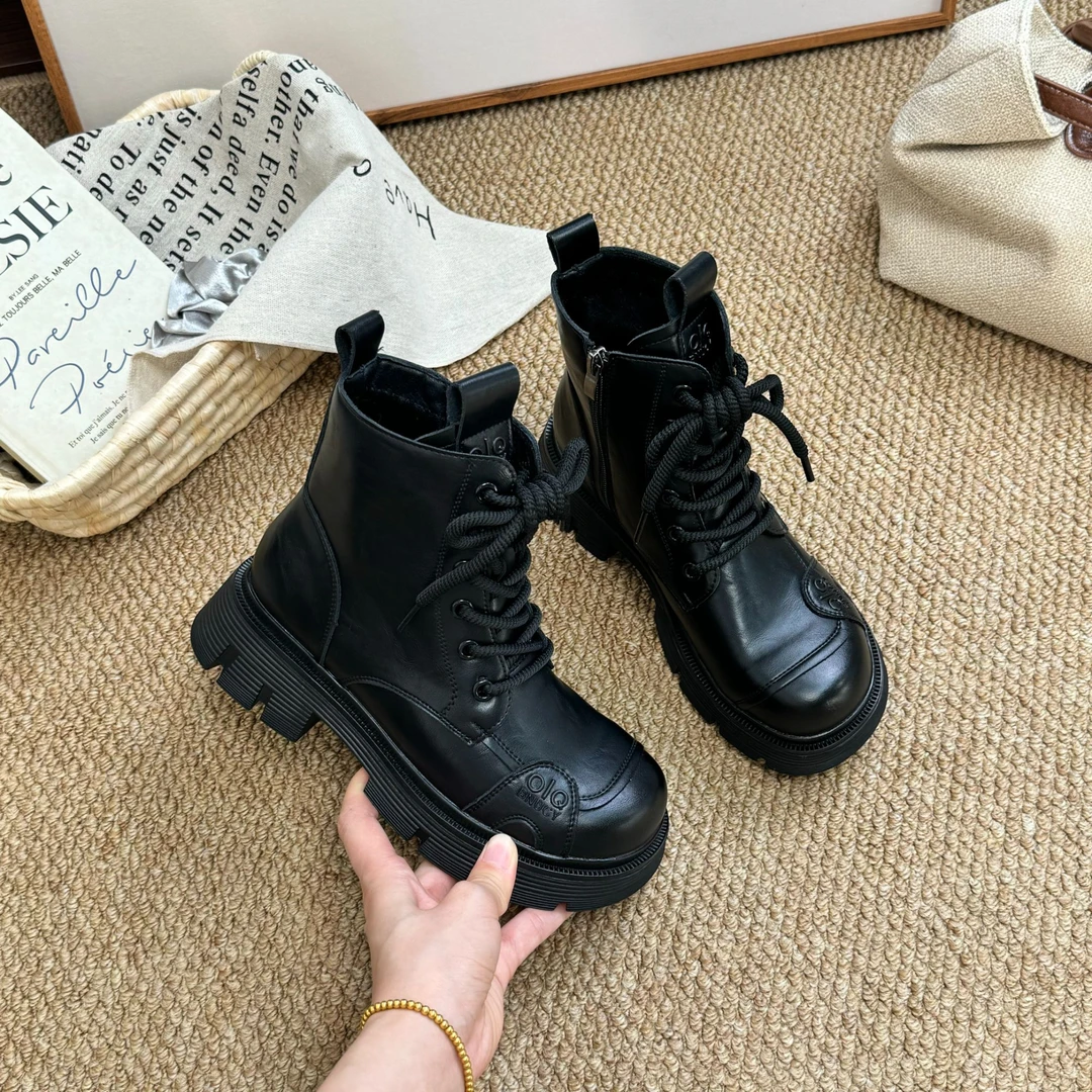 厚底增高英伦风时尚休闲鞋女2025年秋冬新款圆头字母百搭马丁靴女