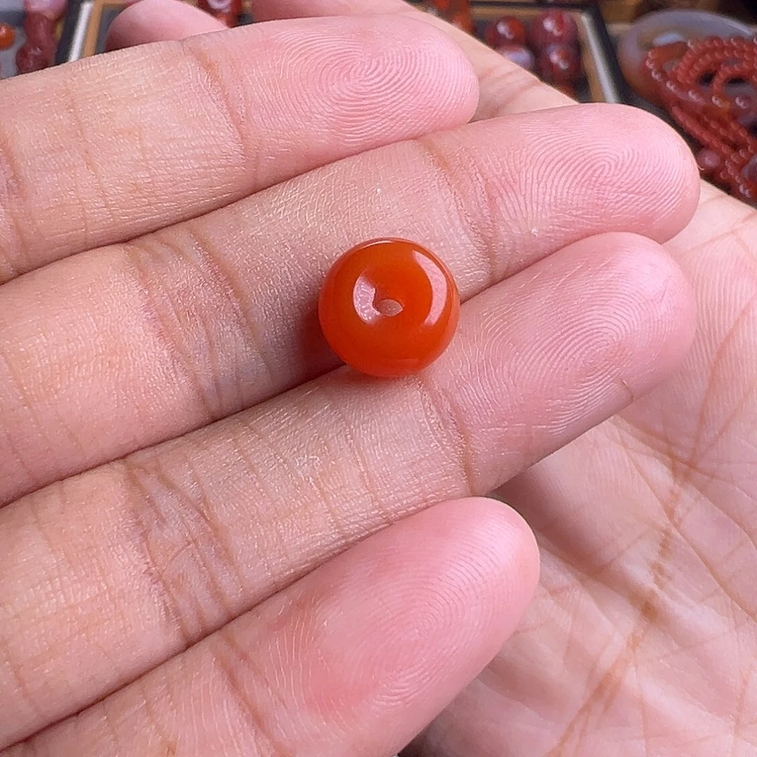 南红玛瑙未镶嵌珠宝奇石柿子红面包圈9.8mm
