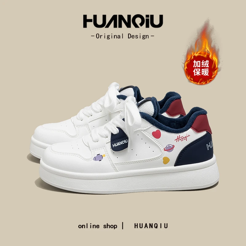 环球可爱加绒加厚百搭小白鞋女2025冬爆款防滑舒适保暖棉鞋K622-M