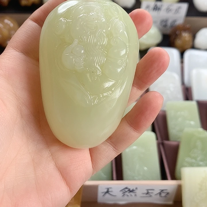 长石玉未镶嵌手把件方解石玉