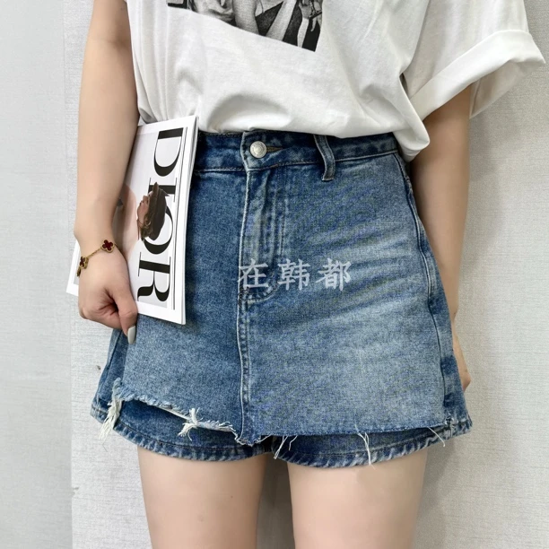 【ZHD】夏款复古磨破牛仔裙裤 高腰显瘦A字半身短裙女