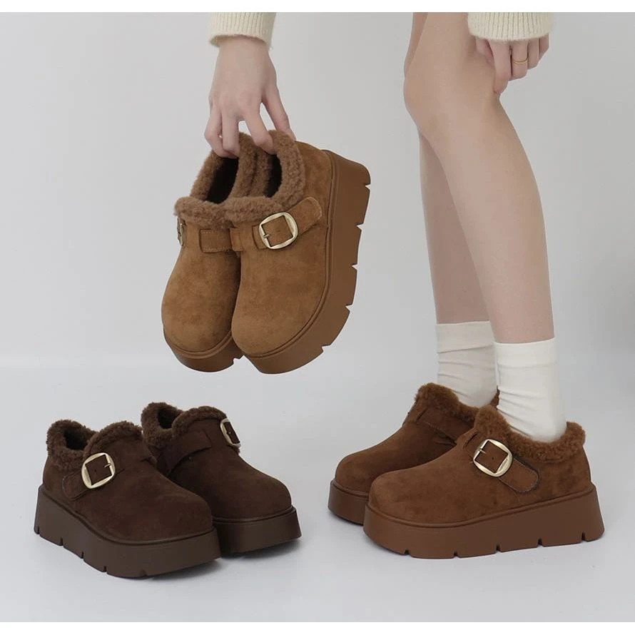 厚底增高加绒勃肯鞋女2025秋冬季保暖雪地棉懒人棉鞋