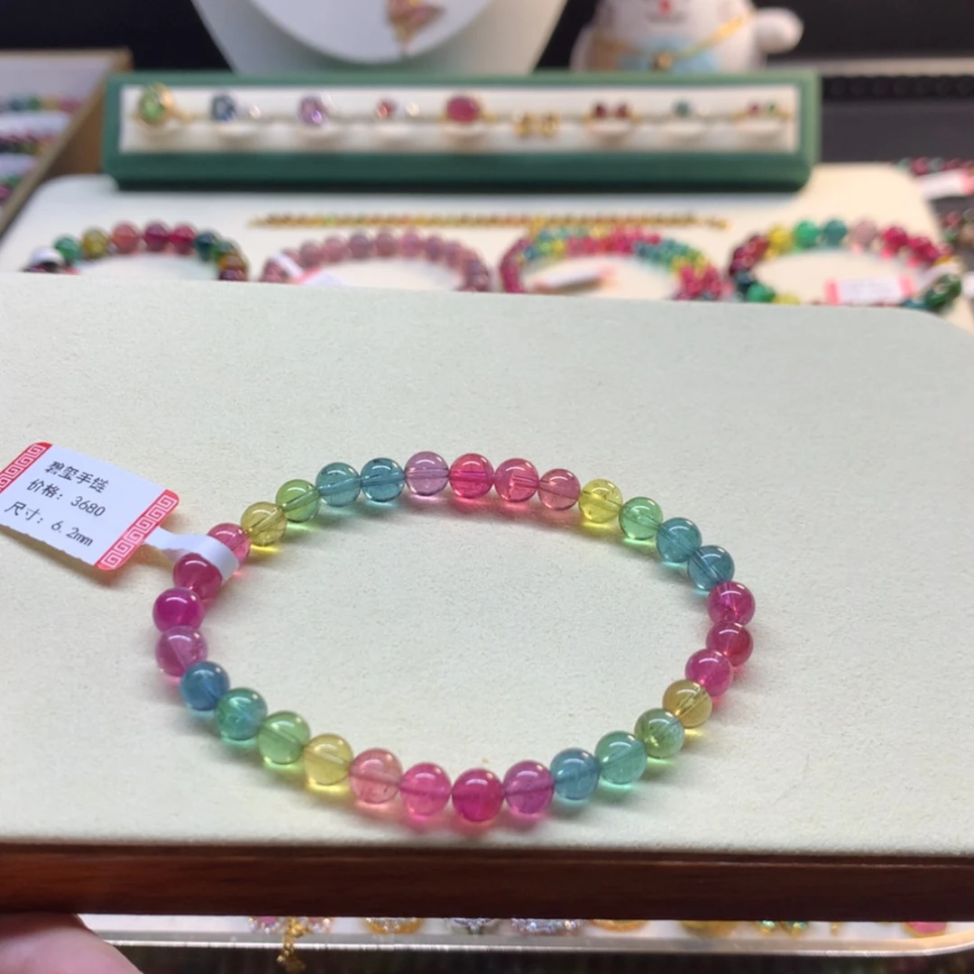 【闪购商品】碧玺手串未镶嵌.****.艳丽荧光色标6.2mm