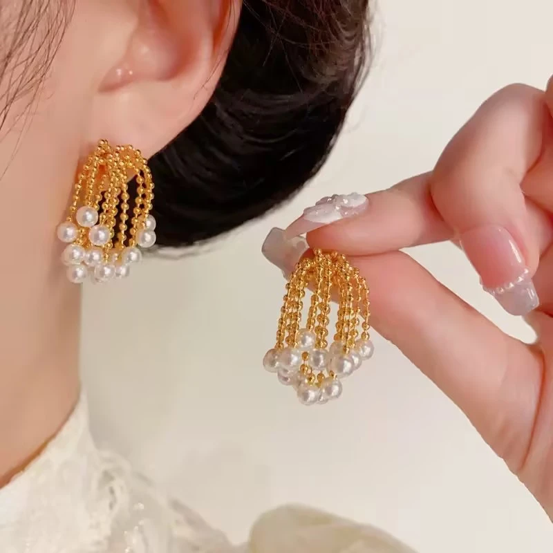 铜合金耳饰 26335-2511欧美风白色耳环优雅气质设计感百搭