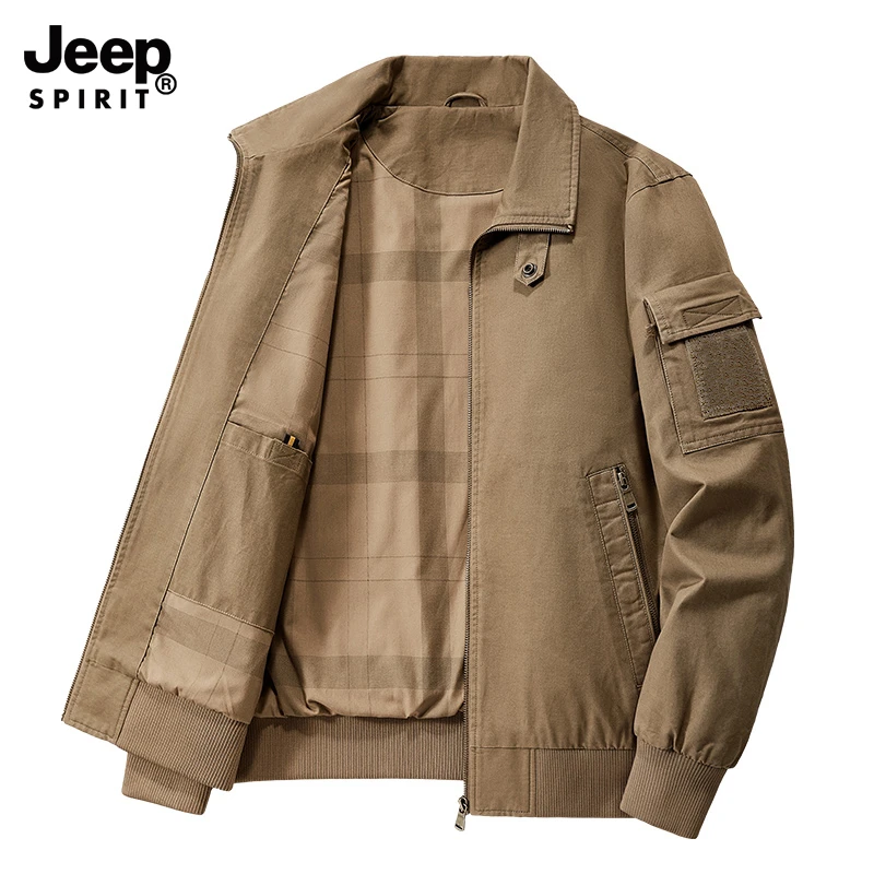 JEEPSPIRIT吉普春秋款美式翻领夹克男士商务百搭工装纯棉水洗外套