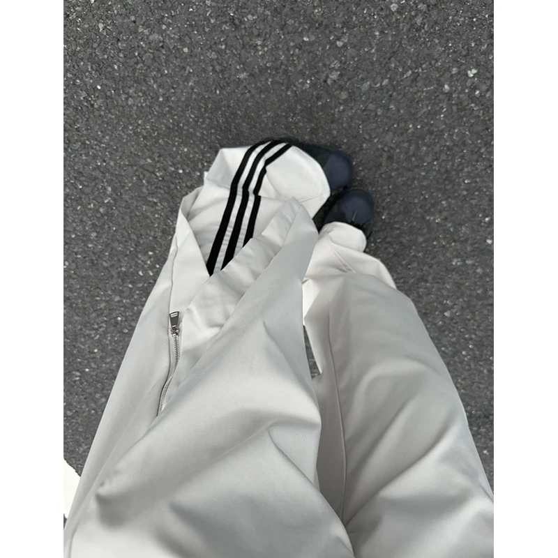 卡其色三条杠解构裤子男春秋户外运动休闲裤美式cleanfit穿搭长裤