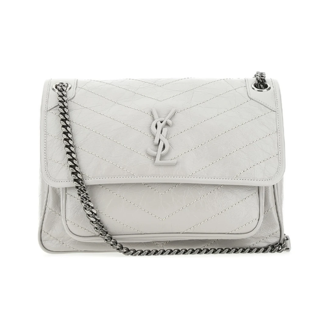 95新 YSL/圣罗兰 【诗诗】白色niki油蜡皮中号链条包/TS023103