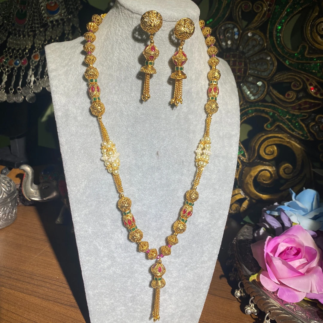 铜合金棉绳项链 印度长款毛衣链金色项链古风百搭设计古典101654